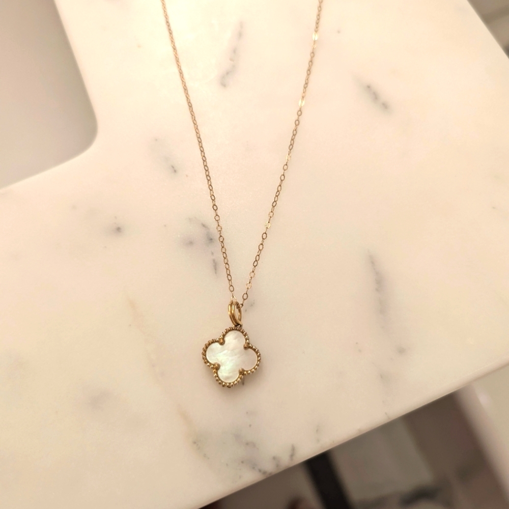 Lucky clover pearl 14k gold-filled necklace